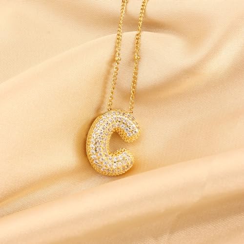 FUTIMELY Women's Gold Initial Necklace | Puffy Alphabet Pendant | Personalized Name Gifts | Trendy Balloon Chain With Zircon Crystals4