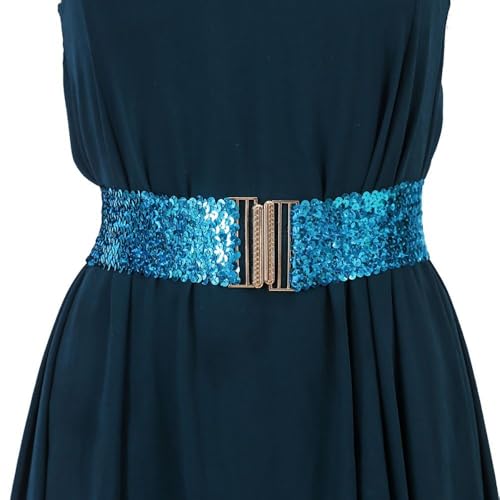 Special Design Elastic Eye Catching 60cm Dresses Disc Belts Wide Waist Belt Shinny Waistband Sequin Stretch Belt(60x6cm-D)3