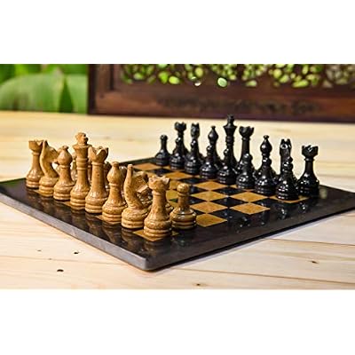 Radicaln Marble Chess Set 15 Inches Black and Golden Handmade Luxury Board Games for Adults, Ideal Marble Chess Board Game Set & Chess Pieces