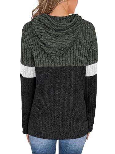 MixShe Women’s Color Block Knit Hoodie – Casual Long Sleeve Pullover Sweater Tops with Pocket
