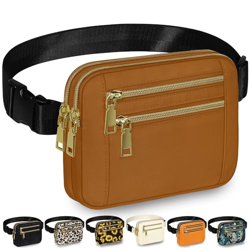 Image of Capolo Fanny Packs for Women 4 Zip Pocket Crossbody Belt Bag Waist Bags | Waterproof, Fashion Waist Pack, Crossbody Bags for Women, with Adjustable Strap, for Workout,Running,Traveling(Brown,M)