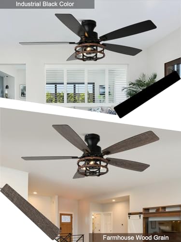 Image of 52 Inch Flush Mount Chandelier Ceiling Fan with Lights Rustic Ceiling Fan Low Profile Farmhouse Fandelier Chandelier Light for Bedroom Living Room, 3 E26 Bulbs (2)