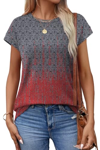 Image of Alaroo Womens Summer Tops Short Sleeve Shirts Crew Neck Cute Trendy Tunic Blouses (S-3XL)