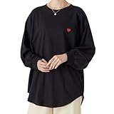 [ハッピーマリリン] カットソー ロンT 綿100％ 大きいサイズ レディース トップス Tシャツ オーバーサイズ コットン 長袖 プリント 選べる3デザイン 長め丈 【495108】 3L-4L/Aタイプ/ブラック