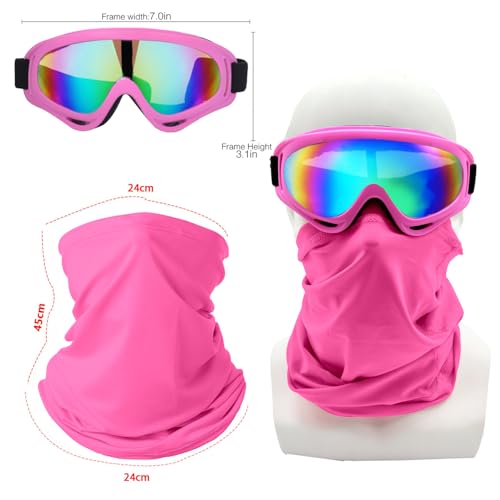 Image of LJDJ Motorcycle Goggles,2 Pack Dirt Bike ATV Motocross Riding Hiking Protective with 2 Pack Neck Breathable Bandana Mask (Rose Pink /Colorful+mask)