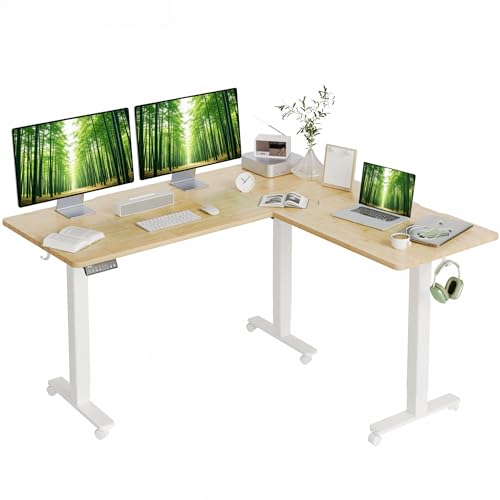 YDN L Shaped Bamboo Corner Standing Desk 63