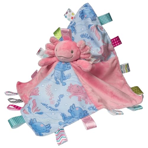 Image of Taggies Stuffed Animal Lovey Security Blanket with Sensory Tags, 13 x 13-Inches, Lizzy Pink Axolotl