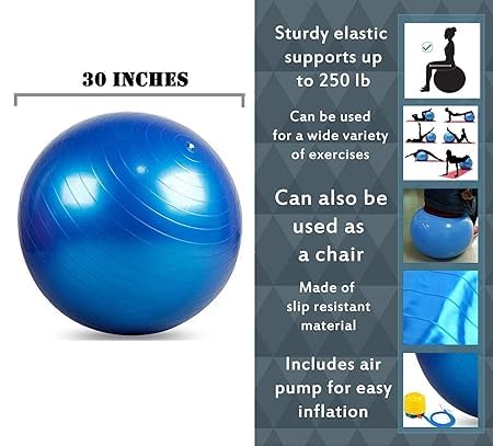 KACHKIT Anti-Burst Exercise Gym Ball with Pump, Anti-Slip Balance Stability for Heavy Duty Fitness Yoga Ball, r Women and Men Swiss Ball for Balance (65 cm ; Multicolor ; Pcs-1).