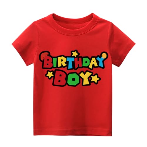 Hewtwerck Super Soft Birthday Boy Short Sleeve T-Shirt Gifts for Boys Birthday Party (US Age 3 Years 4 Years Red)