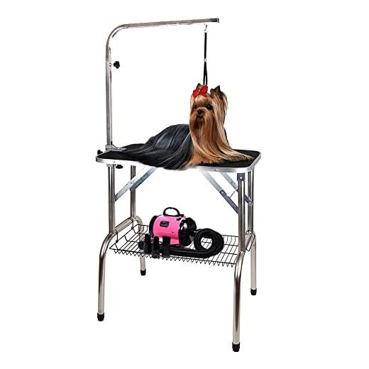 Polar Aurora Pingkay 30'' Black Heavy Duty Pet Professional Dog Show Foldable Grooming Table w/Adjustable Arm & Noose & Mesh Tray