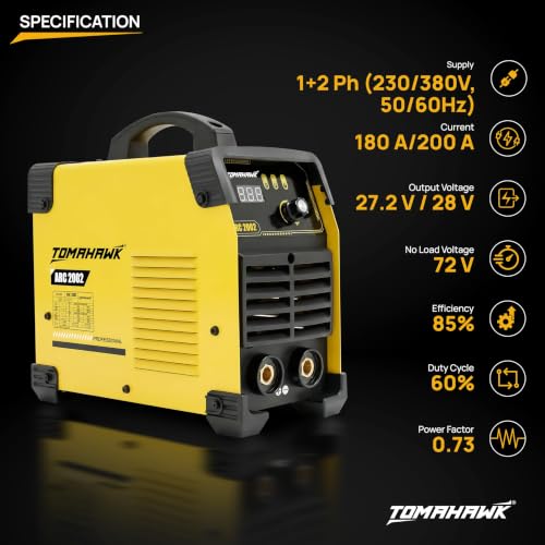 Image of Tomahawk ARC-2002 MMA Arc Welding Machine, 200A | Hot Start & Anti-Stick Function | Single Phase | For Industrial & DIY Welding 1+2 Phase 200A | Heavy Duty & Durable Build