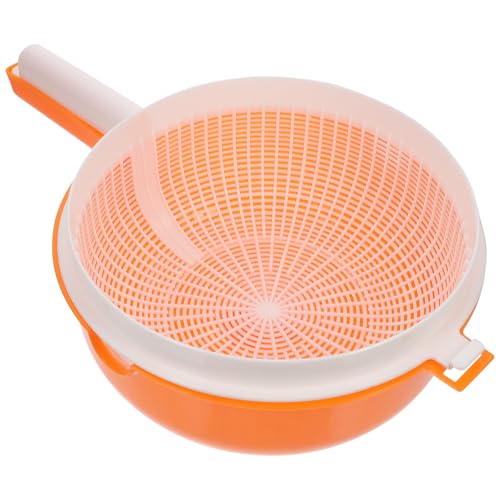 Lurrose Cesta Escurridora de Doble Capa Asas, Colador de Plástico Naranja para Frutas y Verduras, Recipiente Desmontable para Lavar y Escurrir Alimentos en Cocina Reutilizable