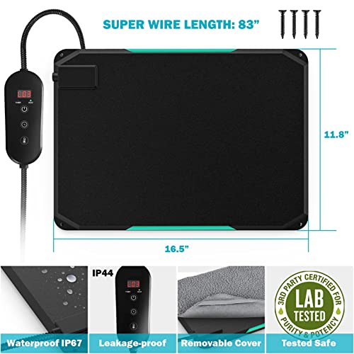 Lesotc 2023 Extreme Weather Outdoor Pet Heating Pad With Timer,Safety Cat Dog Heating Pad,Waterproof Heated Animal Bed Mat,Adjustable Warming Mat With 6 Levels Temp& 4 Timers Auto Off Chew Resistant Cord thumb #3