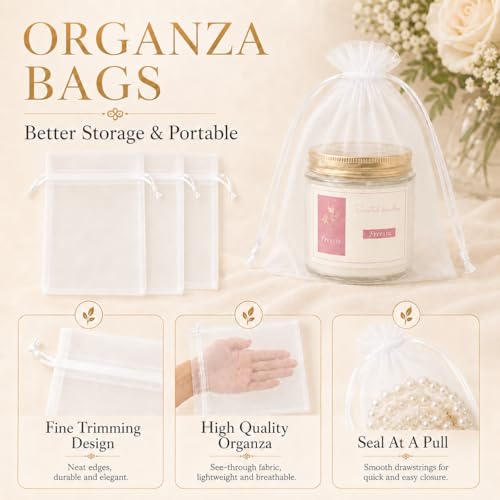 Image of ANZNKU 100PCS Premium White Organza Bags 5x7 inches Mesh Bags Drawstring, Small Gift Pouches for Christmas Easter Wedding Makeup Party Favor, Treat Sachet Pouch for Baby Shower Graduation