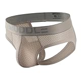 BRODDLE Men's Mesh Padded Pouch Athelic Supporters Breathable Jockstrap Elastic Waistband Low Rise Beige Large