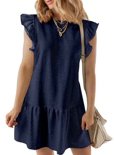 Image of Acelitt Womens Casual Summer Crewneck Babydoll Flowy Tiered Mini Dress, S-XXL