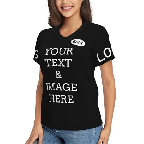Bulk Custom T Shirts for Women Add Your Text Logo Personalized Shirts Short Sleeve Customized Gifts V-Neck Tee2