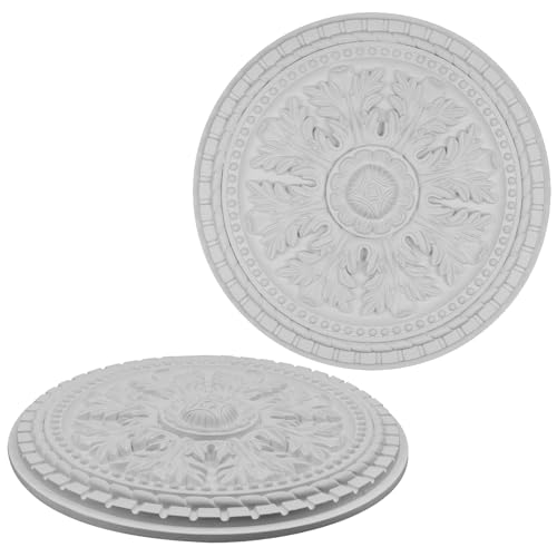 Image of 13 Inches PU Ceiling Medallions 2Pcs, White, for Ceiling Hole Covering | Whole Plate Type, Paintable, European Vintage Style Carving, Made of Synthetic Foam