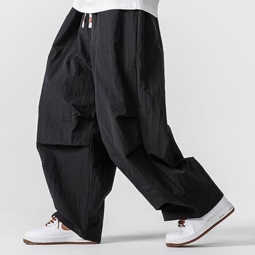 Men's Linen Casual Pants Summer Lightweight Drawstring Elastic Waist Wide Leg Beach Yoga Trousers with Pockets3