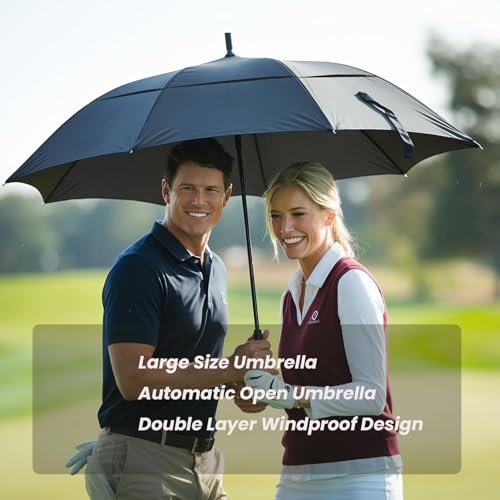 Image of MRTLLOA Automatic Open Golf Umbrella, 62 /68 Inch Extra-Large Oversized Double Canopy Vented Windproof Waterproof Stick Rain Golf Umbrellas for Men and Women