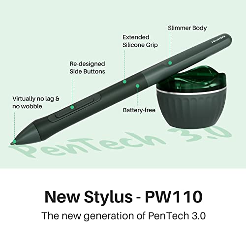 Image of HUION Inspiroy 2 Medium Drawing Tablet with Scroll Wheel, 9 x 5 in, Green | Scroll Wheel, 8 Custom Keys, PenTech 3.0 60 Tilt Support Battery-Free Stylus, Works with Mac, PC and Android