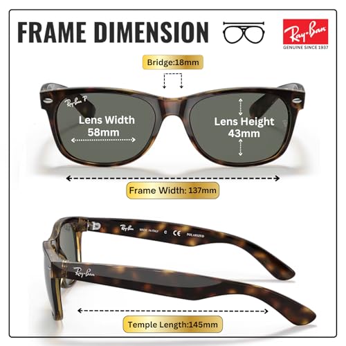 Image of Ray-Ban RB2132 NEW WAYFARER CLASSIC Square Shaped Sunglasses for Men & Women with Official RAYBAN Eyewear Kit