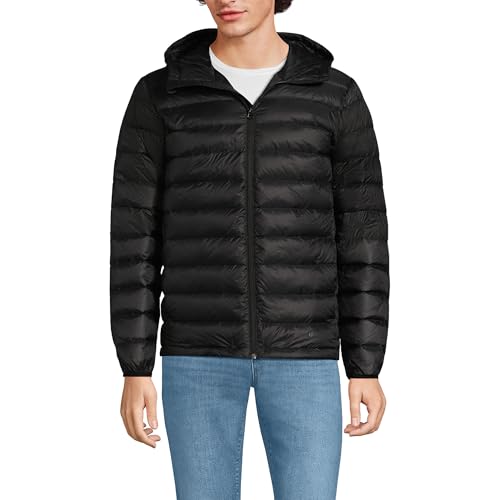 Lands' End Mens Hooded Wanderweight Down Jacket Black Regular Small