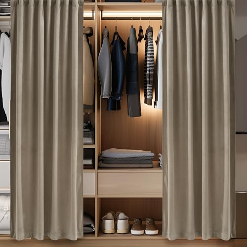 Image of Camel Beige Velvet Curtains Back Tab Thermal Insulated Privacy Room Divider for Doorway /Bedroom, Room Darkening Window Panels for Living Room, W42 x L80, 1 Panel
