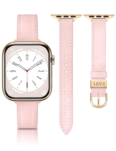Image of JR.DM Slim Leather Bands Compatible with Apple Watch Band 38mm 40mm 41mm 42mm 44mm 45mm 46mm 49mm, Genuine Leather Band with Charms, Feminine Design for Iwatch Ultra SE Series 11 10 9 8 7 6 5 4 3 2 1