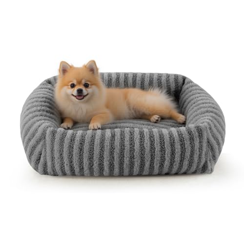 MIXJOY Medium Dog Beds for Medium Sized Dog, Calming Warming Pet Beds, Washable Dogs Bed with Removable Cover, Rectangle Pet Bed with Non-Slip Bottom, 25"x21"x7", Grey