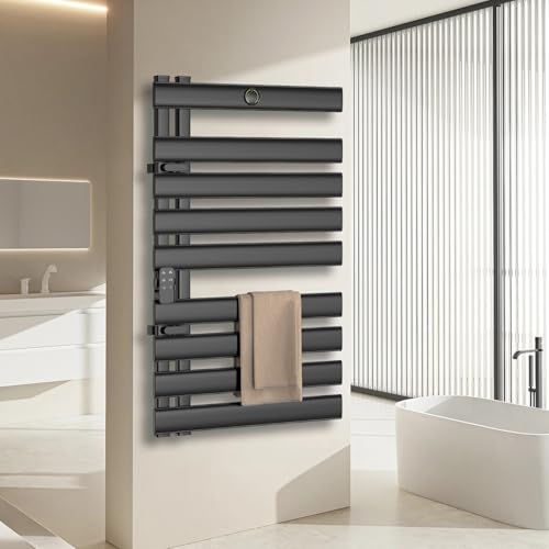 Jaxguom Handtuchheizkörper Elektrisch, Handtuchtrockner elektrisch mit Fernbedienung,Bad heizkörper mit Timer，Handtuchwärmer Handtuchtrockner,Handtuchheizkörper seitenanschluss,425W,Schwarz
