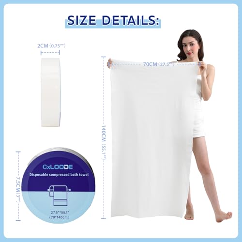 Image of 5 Pack Disposable Bath Towels, Large Compressed towel Tablets Disposable Towels Portable Thick Paper Towel Reusable Suitable for Hiking Camping Sports Swimming and Traveling, 55.1 x 27.5 Inches