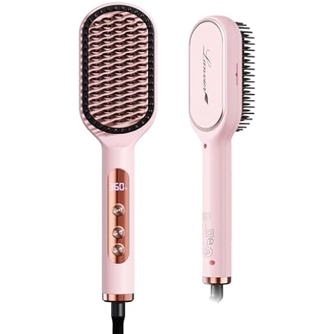 LANVIER Hair Straightener Brush, Ionic Straightening Brush with Infrared, Heated Straightening Brush with Negative Ions, Dense Bristles, 32 Temps, Dual Voltage, Flat Iron Hot Comb for All Hair Type Cover