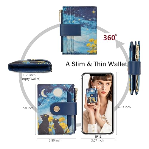 Image of Small Womens Wallet,Bifold Leather Wallet for Women RFID Card Holder Ladies Compact Pocket Wallet for Crossbody Bag (Starry Cat)