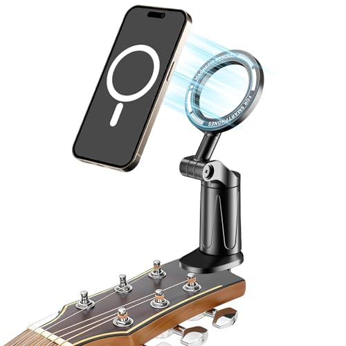 Magnetic Guitar Bass Head Phone Holder Mount 360 Rotatable Adjustable Guitar Accessories Phone Mount Compatible with iPhone Android Bass Ideal for Live Streaming/Recording/Online Teaching.