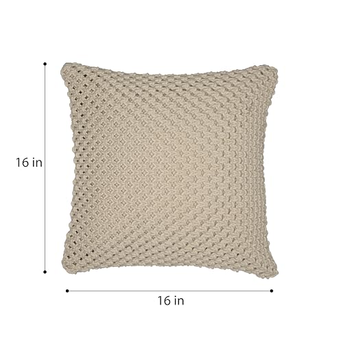 Image of Wakefit Designer Cushion Cover | 16x16 inch| Boho Macrame | Cotton Fabric on Front & Back | Hush | Pack of 1 | Off White