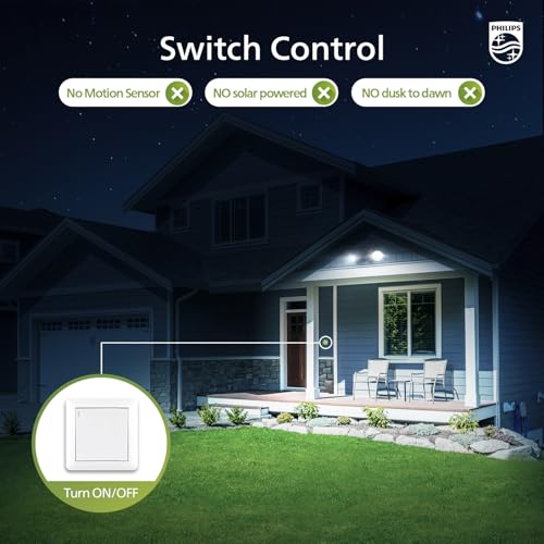 Philips 44W 3500LM LED Security Flood Light Outdoor,Switch Controlled Aluminum Security Light, 2 Adjustable Heads,5000K Daylight,Wet Location for Patio, Garden, Yard Lights - Image 3