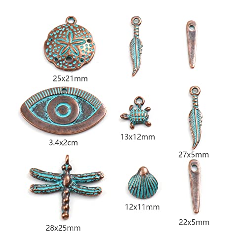 Karmelling Alloy 10Pc Charms Antique Copper Green Patina Drop Pendants For Diy Necklace Bracelet Jewelry Making Accessories, 22 X 5Mm(7/8" X 3/16") #TOP2