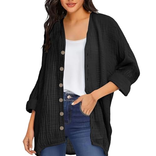 Lightweight Cardigans for Women Kimono Trendy Solid Long Sleeve Button Open Front Jacket Summer Fall Oversized