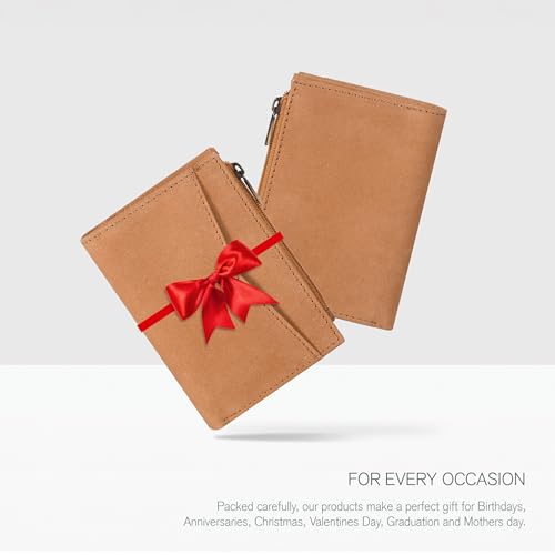 Image of Oak Leathers Leather Wallet For Women - Small RFID Coin Purse Credit Card & ID Holder for Ladies, Gift for Women's, Bifold Wallets (Crazy Horse Cognac)