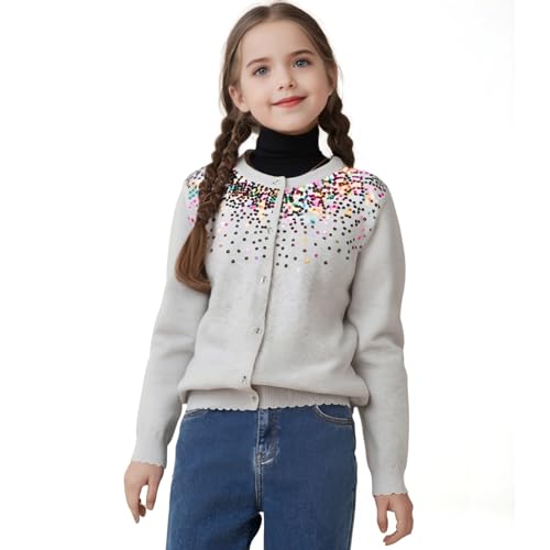 Image of Danny D Girls Sequin Knitted Sweater Cardigan Crew Neck Long Sleeve Button Tops