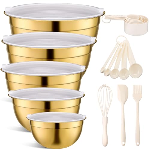 Set de 5 tazones dorados de acero inoxidable con tapas