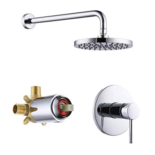 KES Shower Valve and Trim Kit Rain Shower Head Shower Faucet Set Complete Wall Mount Pressure Balance Shower Fixture Polished Finish, XB6202-CH