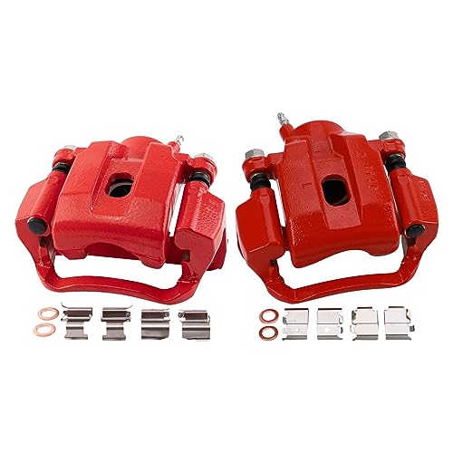 Image of TRQ Rear Brake Caliper Set Painted Red Brackets Compatible with 2008-2015 Toyota Sequoia 2007-2015 Tundra
