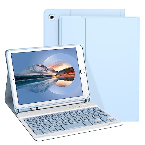 Divufus Keyboard Case for iPad mini 5th & 4th Generation 7.9 Inch [Magnetic Detachable Wireless Keyboard][Support 3 System] Flip Stand Case with Pencil Holder for iPad mini 4/5 Light Blue