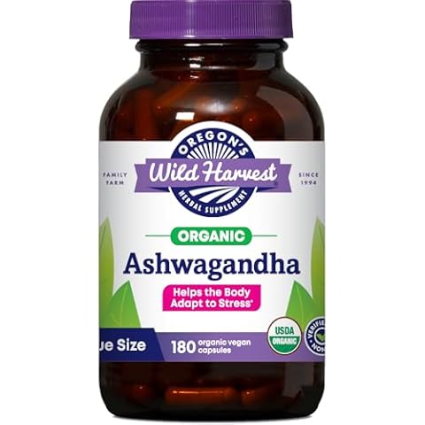 Oregon's Wild Harvest Organic Ashwagandha Non-GMO Herbal Supplements for Stress Relief, Immune Support, Balanced Energy Levels & Mood Support, 180 Count Cover