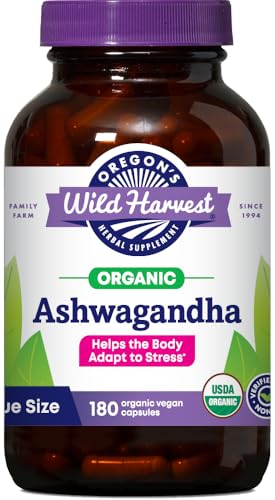 Oregon's Wild Harvest Organic Ashwagandha Non-GMO Herbal Supplements for Stress Relief, Immune Support, Balanced Energy Levels & Mood Support, 180 Count
