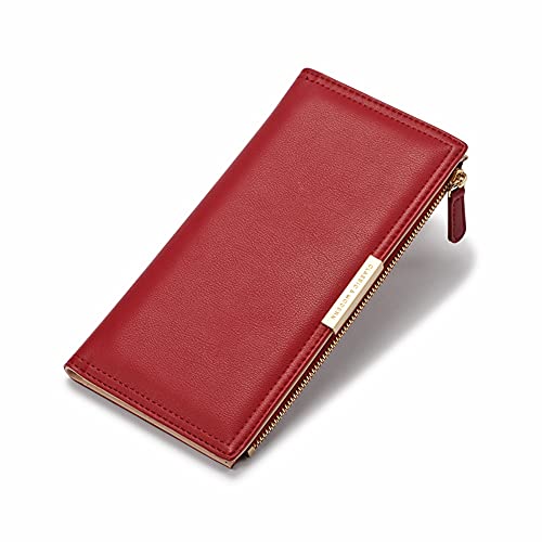 Mokoze Red Wallet Women, Leather Wallet with Zipper Magnetic Closure Double Fold Wallet for Gift Giving, Daily Life, Travel and Business Occasions2