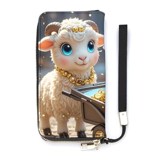 Little Lamb Brings Wealth Wallet, Elegant Wristlet Wallet with Multi-Card Slots, PU Leather Long Purse for Women, Men