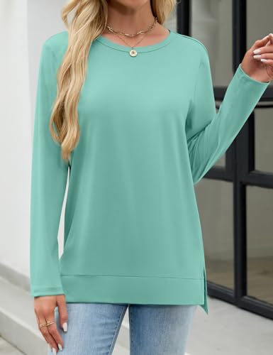 JUSTFASHIONNOW Long Sleeve Shirts for Women Casual Crew Neck Side Split Fall Tops Loose Fit Tunic 2025 Fashion Outfits4